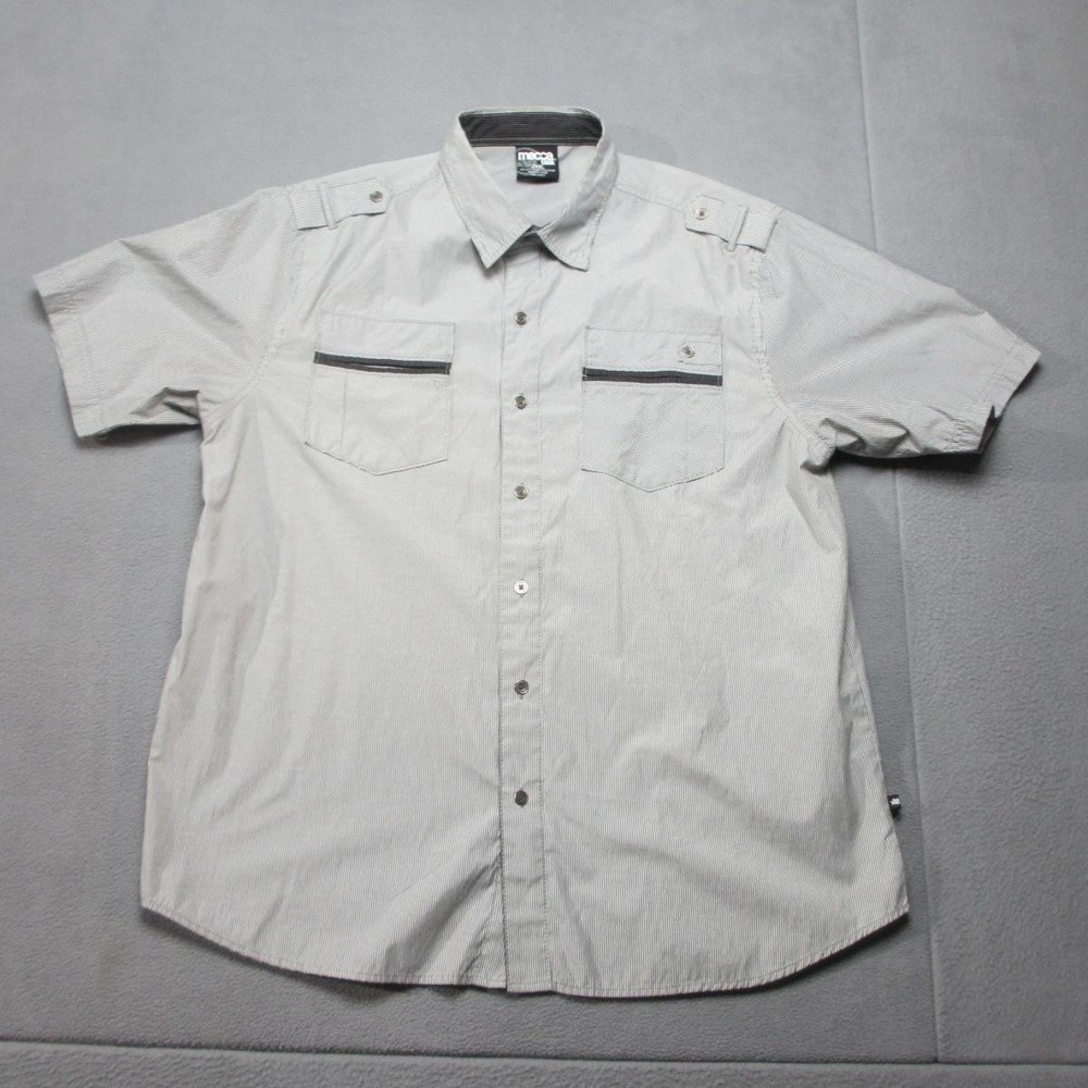 Mecca Shirt Mens 2XL Gray Pinstripe Short Sleeve Snap Front Garage Y2K Shop USA